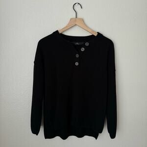 Lillusory Womens Black Waffle Knit Sweater Button Crewneck Longsleeve Size Small